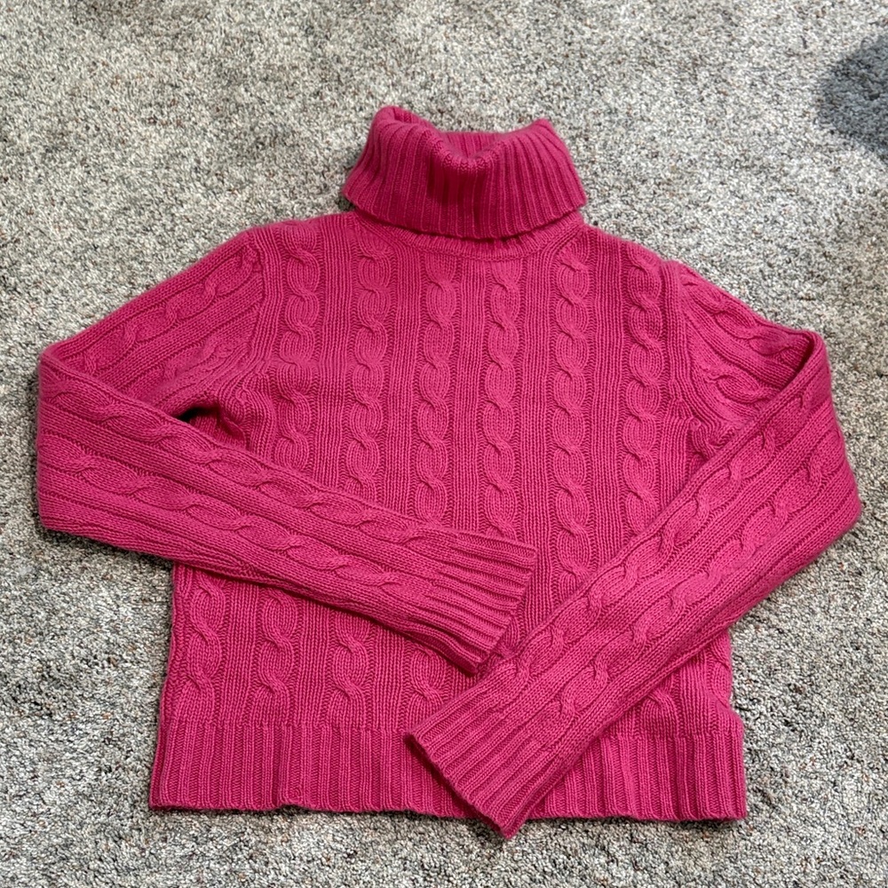 J. Crew Fuchsia Cable Knit Turtleneck Sweater